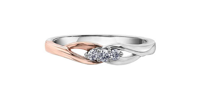 Bague duo à diamants en or 10k blanc et rose