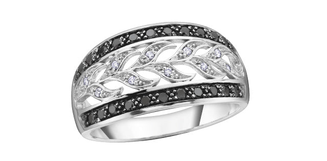 bijouterie-clermont-labrecque-Jonc-feuille-diamants-blanc-noir-or-10k-blanc-dd2283