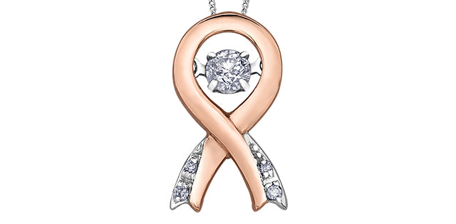 Pendentif ruban à diamants flottant en or 10k rose et blanc