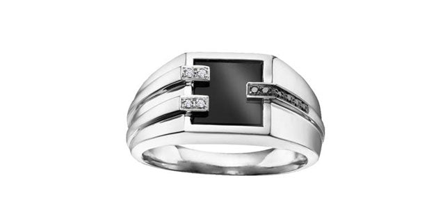 Bague avec onyx à diamants noir et blanc en or 10K blanc